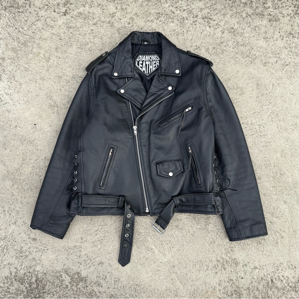 Vintage 90’s Diamond Leather Punk Biker Heavy Jacket
